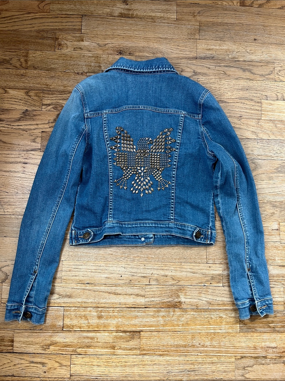 Rachel Blue Denim Jacket with Bronze Stud Thunderbird Design